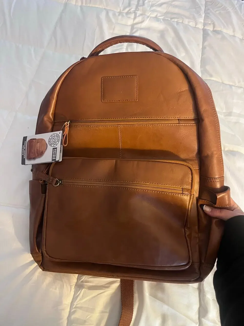 NWT Genuine Buffalo Leather Backpack Laptop Bag Cognac Brown